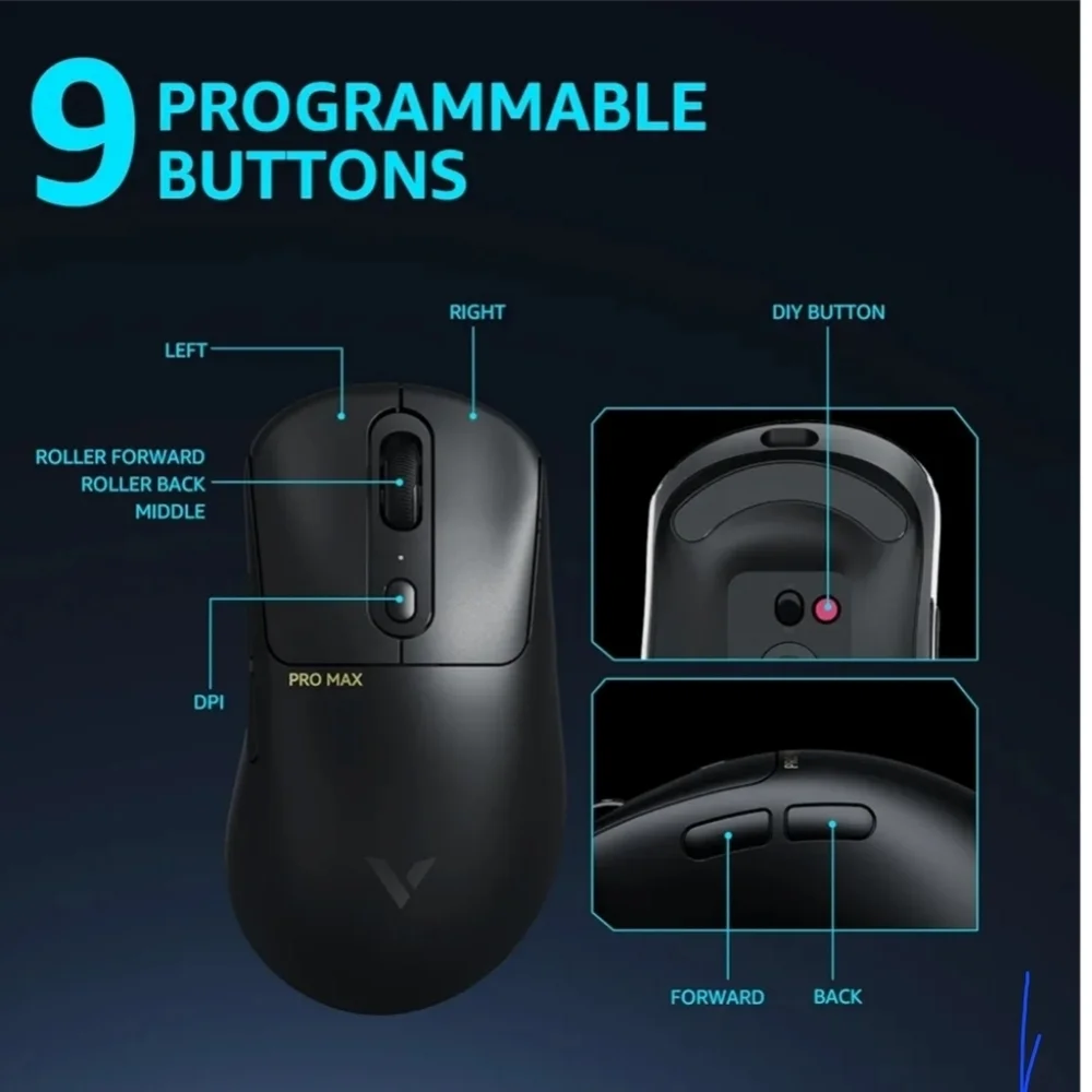 VT3proMax Black Ergonomic Mouse with Scroll Wheel and Branding